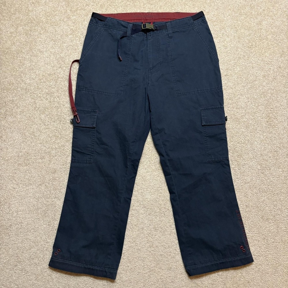 Y2K Abercrombie & Fitch Crop Cargo Pants Womens 4 Twill Utility Belted Pockets